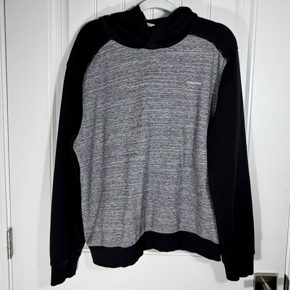 Calvin Klein Mens XL Colorblock Logo Tape Pullover Hoodie Grey Black 40FC405